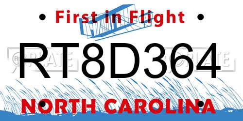 RT8D364 North Carolina License Plate
