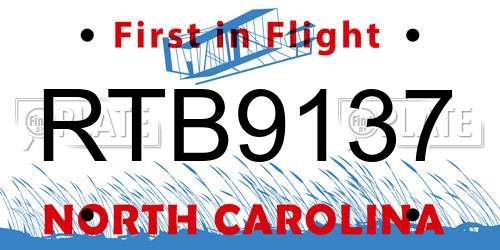 RTB9137 North Carolina License Plate