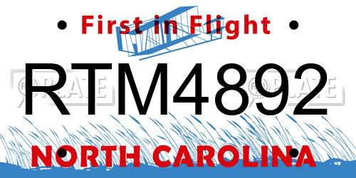 RTM4892 North Carolina License Plate