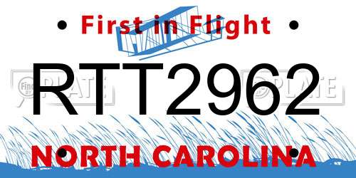 RTT2962 North Carolina License Plate