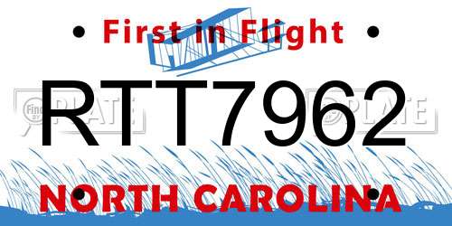 RTT7962 North Carolina License Plate