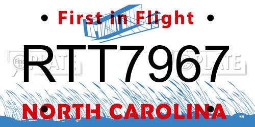 RTT7967 North Carolina License Plate
