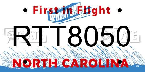 RTT8050 North Carolina License Plate