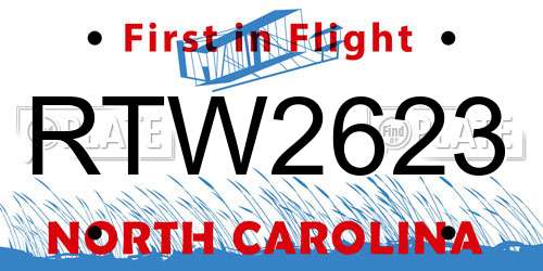 RTW2623 North Carolina License Plate