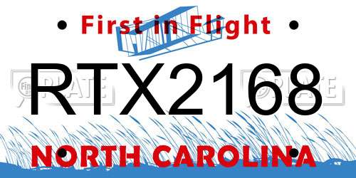 RTX2168 North Carolina License Plate