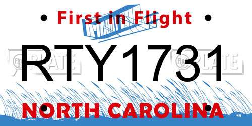 RTY1731 North Carolina License Plate