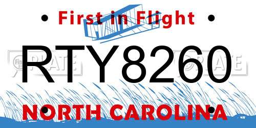 RTY8260 North Carolina License Plate
