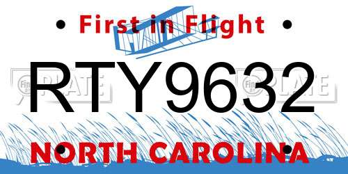 RTY9632 North Carolina License Plate