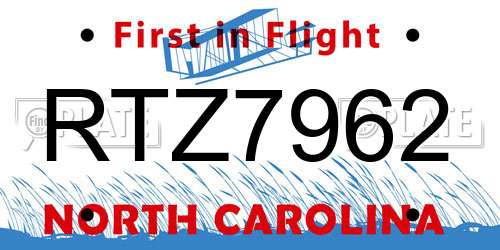 RTZ7962 North Carolina License Plate