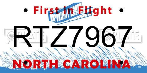 RTZ7967 North Carolina License Plate