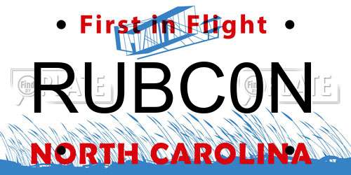 RUBC0N North Carolina License Plate
