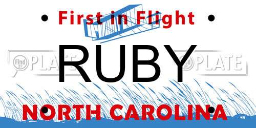 RUBY North Carolina License Plate
