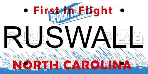 RUSWALL North Carolina License Plate