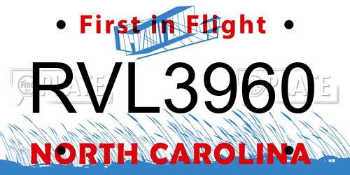 RVL3960 North Carolina License Plate