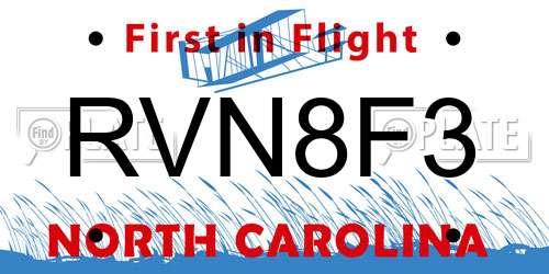 RVN8F3 North Carolina License Plate