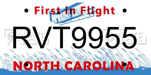 RVT9955 North Carolina License Plate