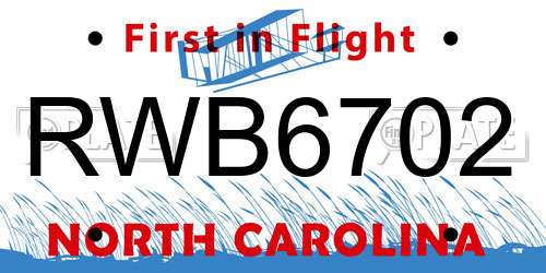 RWB6702 North Carolina License Plate