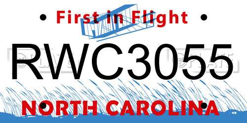 RWC3055 North Carolina License Plate
