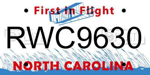 RWC9630 North Carolina License Plate