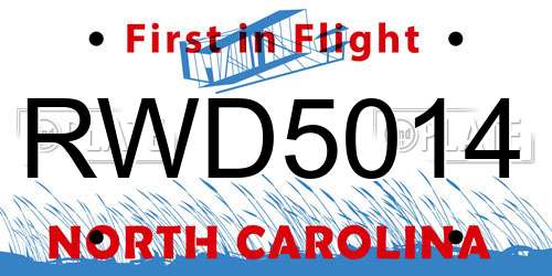 RWD5014 North Carolina License Plate