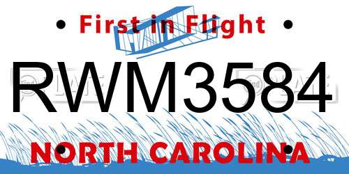 RWM3584 North Carolina License Plate