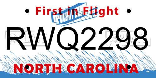 RWQ2298 North Carolina License Plate