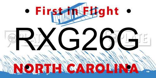RXG26G North Carolina License Plate