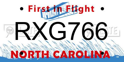 RXG766 North Carolina License Plate
