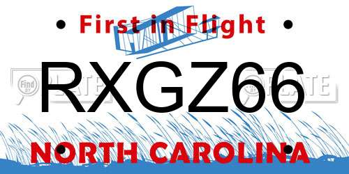 RXGZ66 North Carolina License Plate