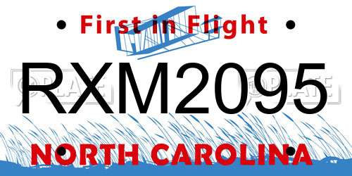 RXM2095 North Carolina License Plate