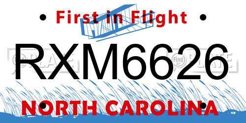 RXM6626 North Carolina License Plate