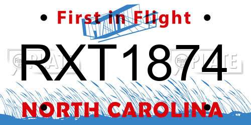 RXT1874 North Carolina License Plate