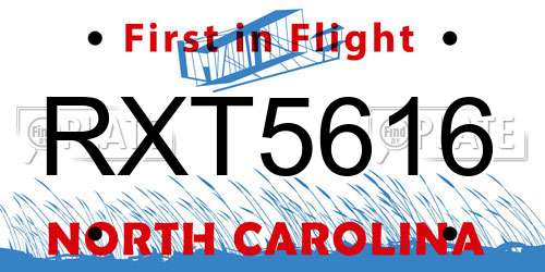 RXT5616 North Carolina License Plate