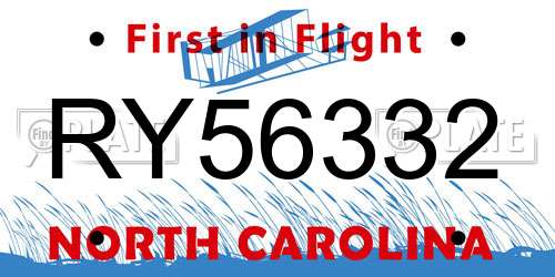 RY56332 North Carolina License Plate