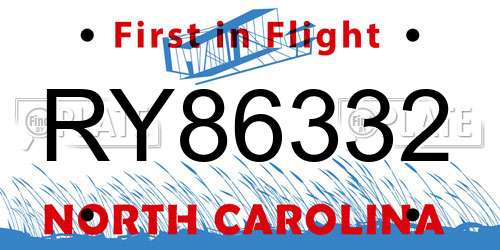 RY86332 North Carolina License Plate