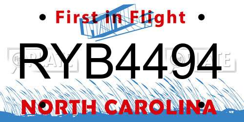 RYB4494 North Carolina License Plate