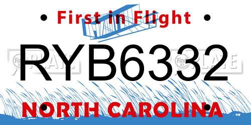 RYB6332 North Carolina License Plate