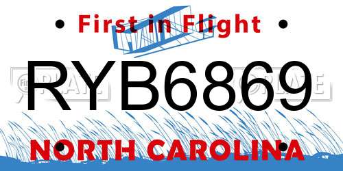 RYB6869 North Carolina License Plate