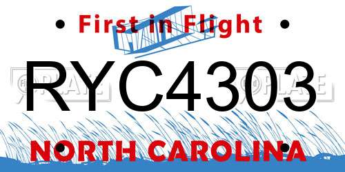 RYC4303 North Carolina License Plate