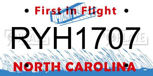 RYH1707 North Carolina License Plate