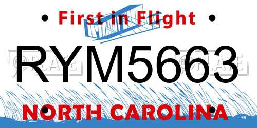 RYM5663 North Carolina License Plate
