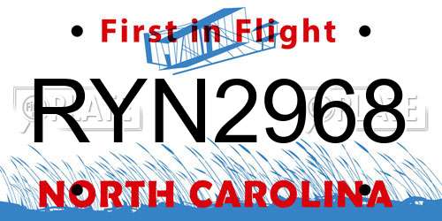 RYN2968 North Carolina License Plate