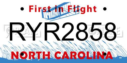 RYR2858 North Carolina License Plate
