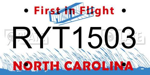 RYT1503 North Carolina License Plate