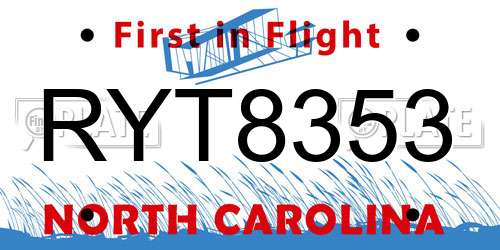 RYT8353 North Carolina License Plate