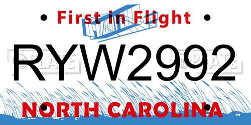 RYW2992 North Carolina License Plate