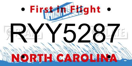 RYY5287 North Carolina License Plate
