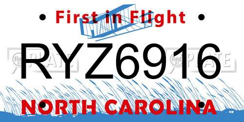 RYZ6916 North Carolina License Plate