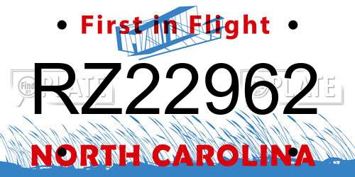 RZ22962 North Carolina License Plate