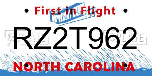 RZ2T962 North Carolina License Plate
